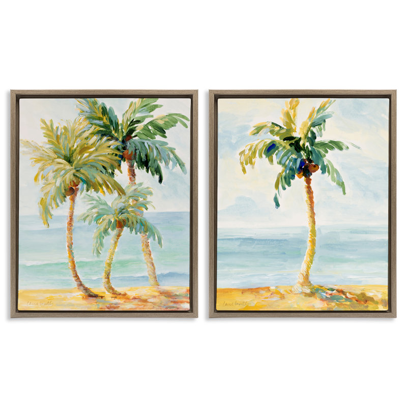 «Tropical Palms Calm Ocean», ensemble de 2 toiles flottantes encadrées par Lanie Loreth, Cadre flottant orme Montalcino