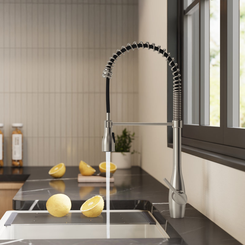 Robinet de cuisine extractible à poignée simple de style commercial, Acier inoxydable