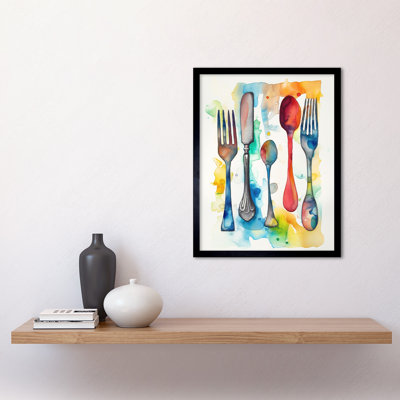 Cutlery Forks Spoons And Knife Watercolour Painting Art Print Framed Poster Wall Decor 12x16 inch