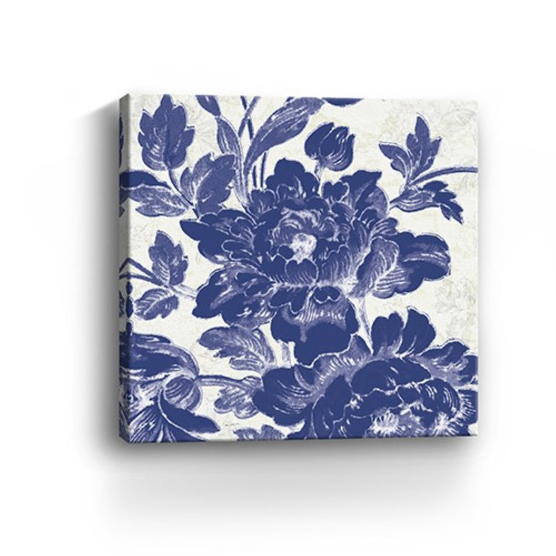 «Blue Toile Roses», impression murale sans cadre