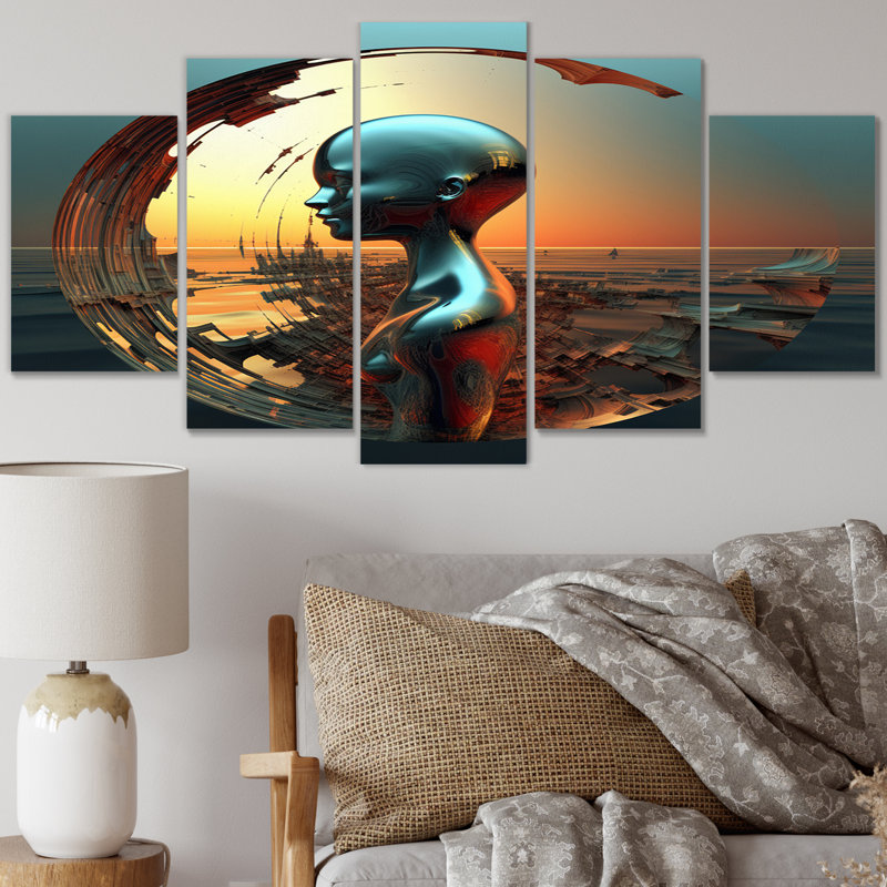A.I. «Robot Dreams Of Singularity II», impression d'art mural robot - 5 panneaux