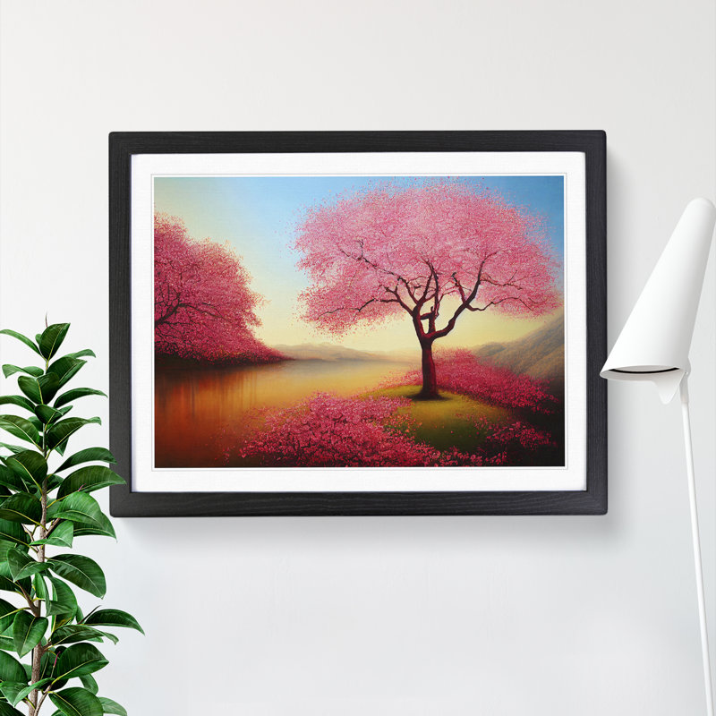Wondrous Cherry Blossom Trees - Single Picture Frame Painting, Black, 46cm H x 64cm W x 2cm D
