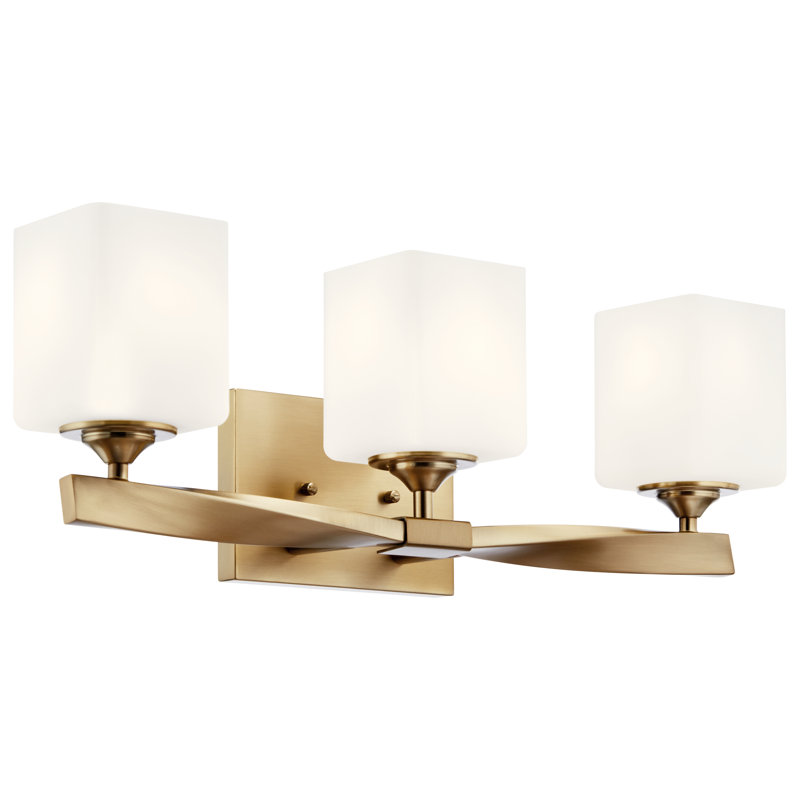 Lecompton 3-Light Champagne Bronze Vanity Light with Satin Etched Glass Shades, Champagne Bronze
