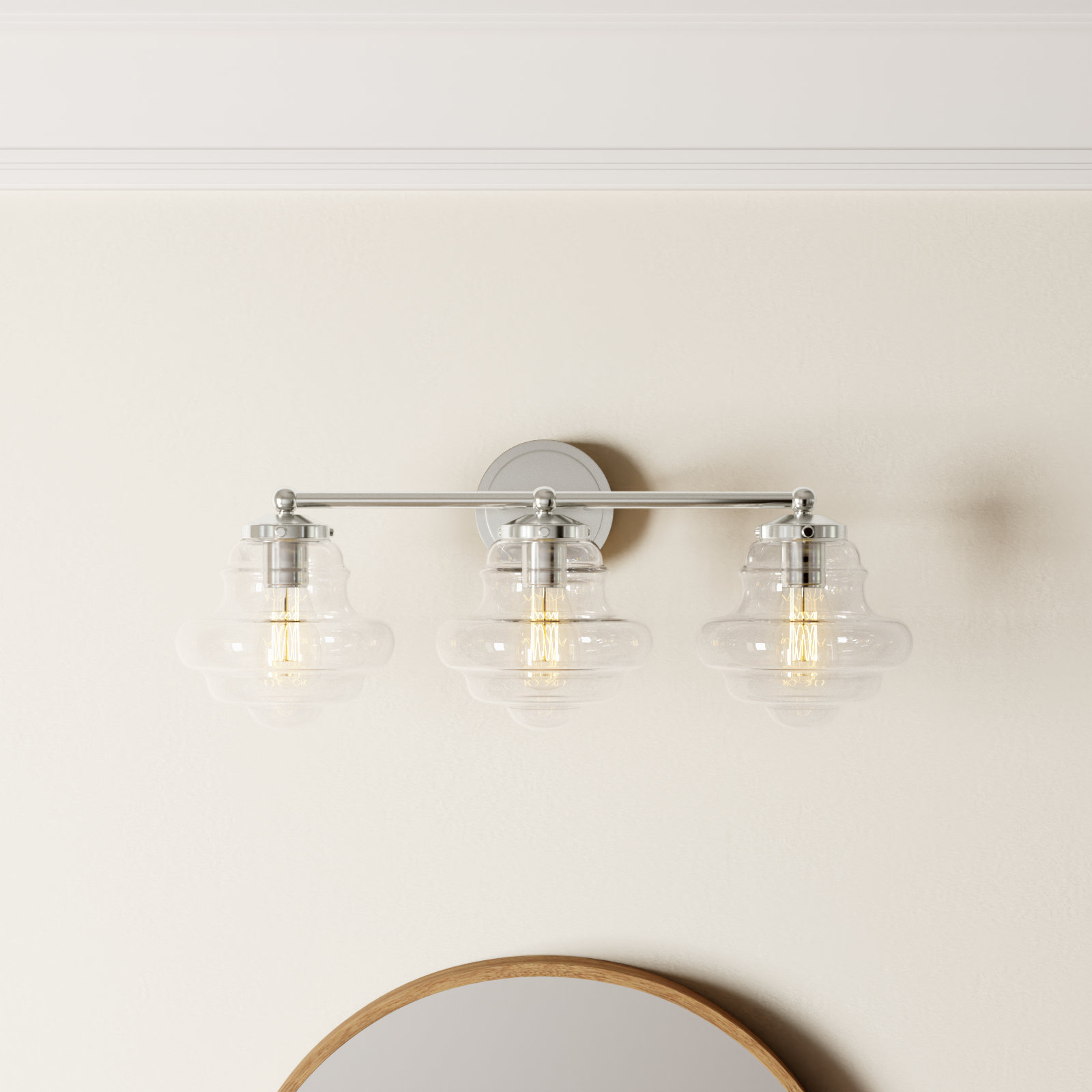 Marah 3 Light Transparent Dimmable Vanity Light, Polished Nickel