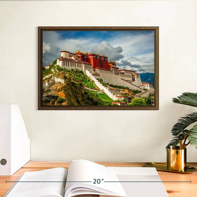 Palais du Pocala, Tibet, 13 po x 9 po, Cadre flottant noyer