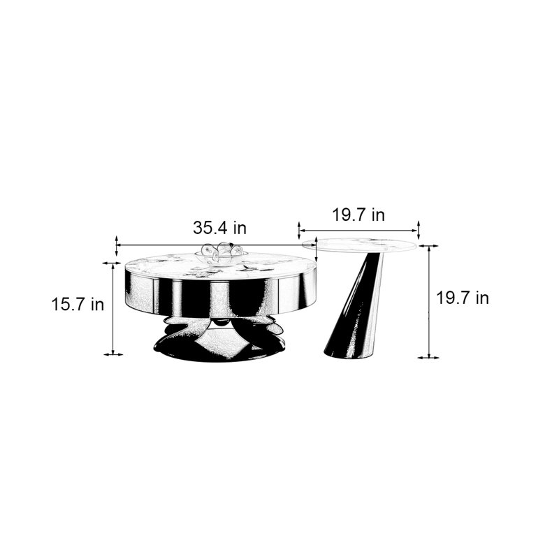 Table ronde légère et luxueuse, H 15,7 po x L 35,4 po x l 35,4 po, Doré