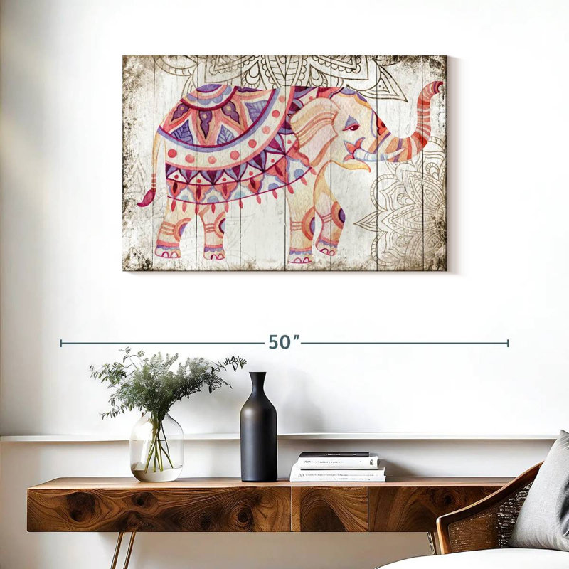Éléphant mandala en bois, H 24 po x l 36 po