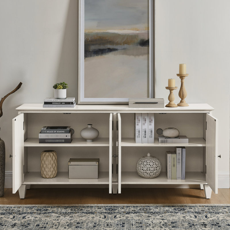 Buffet blanc antique de 65,2 po, construction moderne, rangement spacieux pour les fournitures pour animaux, design classique, lignes douces, bureau