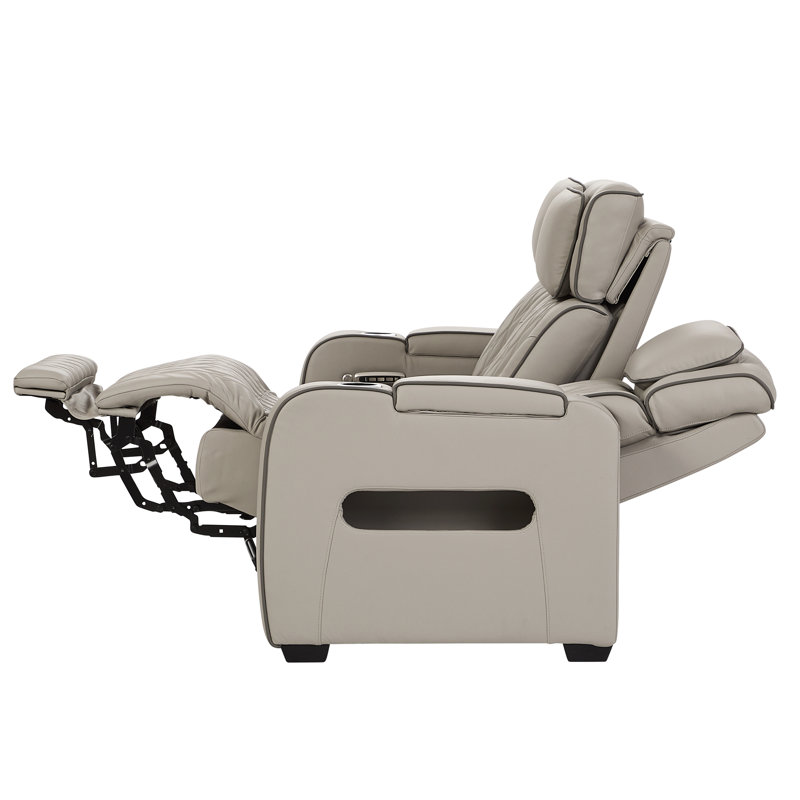 Canapé inclinable double électrique en cuir fleur Hughes Furniture 83608, Berkshire Dove