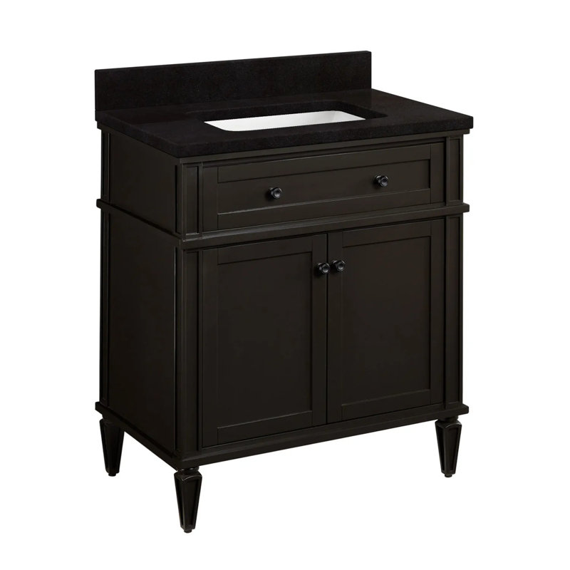 30" Elmdale Single Bathroom Vanity Set with Rectangular Undermount Sink, Arctic White Quartz, No Drillings, Charcoal Black