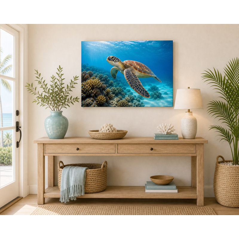 «Sea Turtle Reef», art mural toile tropicale, 30"H x 40"W x 1.5"D