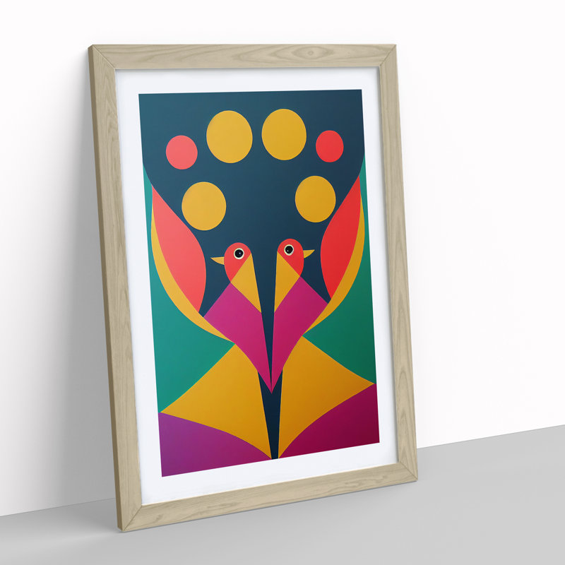 Abstract Birds - Single Picture Frame Print, 34cm H x 25cm W x 2cm D, Oak