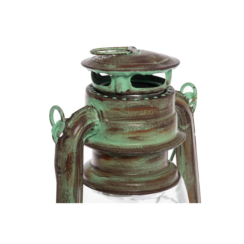 Flameless Candle with Iron Holder, Green, 19cm H x 10cm W x 12cm D