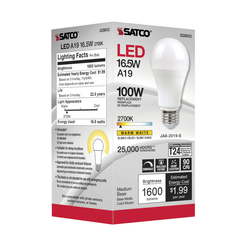 16.5 Watt White LED Bulb, 2700K