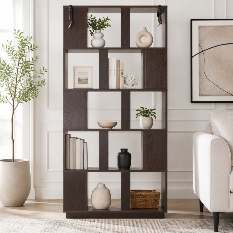 Bibliothèque de rangement ouverte à 5 niveaux L 31,5 "x H 64,56", Rouge sang de bœuf