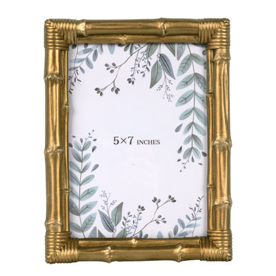 5X7 Bamboo Picture Frame, Textured Resin Photo Frame With Glass Front, For Tabletop Or Wall Display
