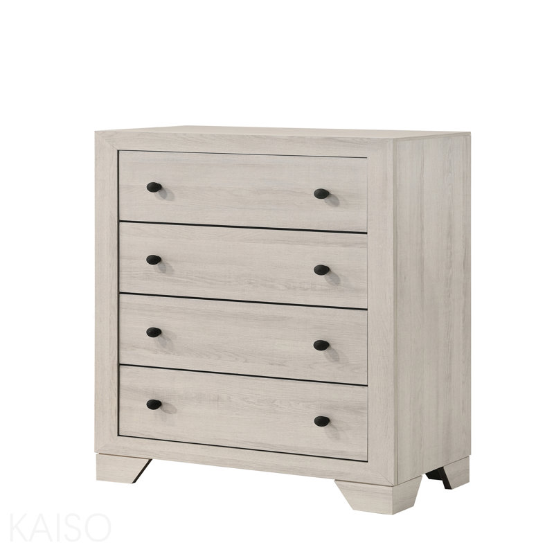 1pc Rustic Four Drawers Storage Tall Chest White Wash Finish Wooden Bedroom Furniture, White Washed