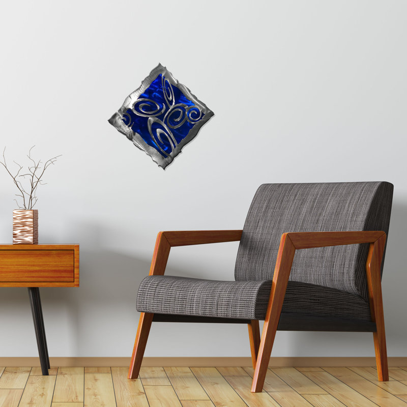 14.5" Blue and Silver Abstract Metal Wall Art Sculpture