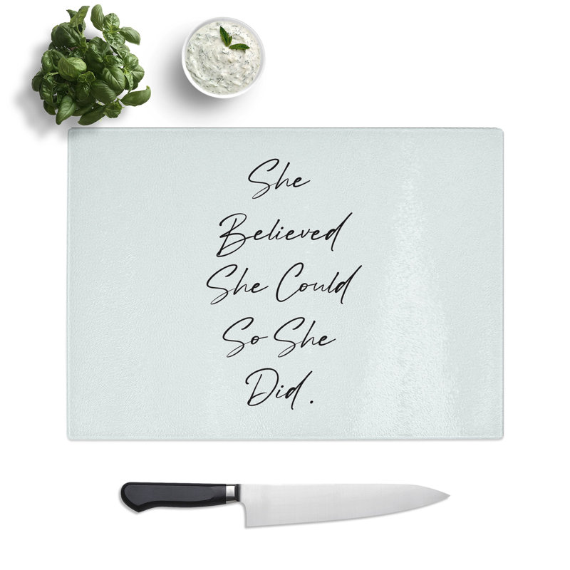 She Believed Typography Chopping Board, 28.5cm W x 39cm L