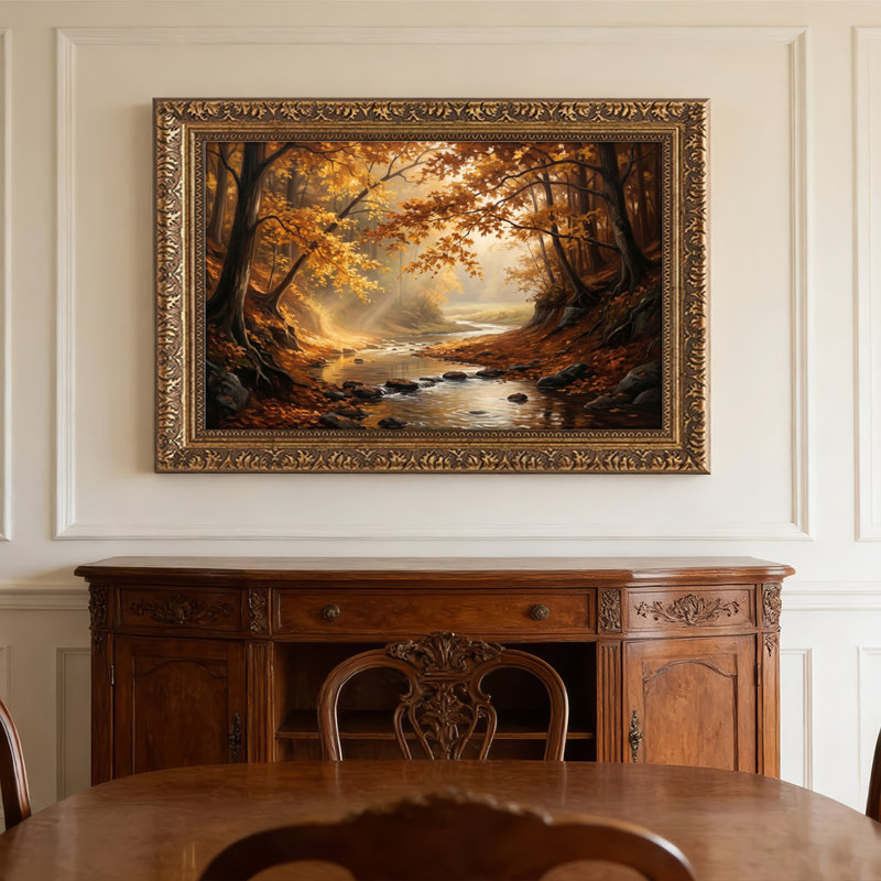 Art mural en toile noyer doré encadré pour salon, chambre à coucher, bureau ou vestibule - décoration murale décorative avec forêt d'automne
