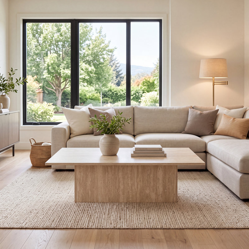 Modern Coffee Table With Pedestal, Beige