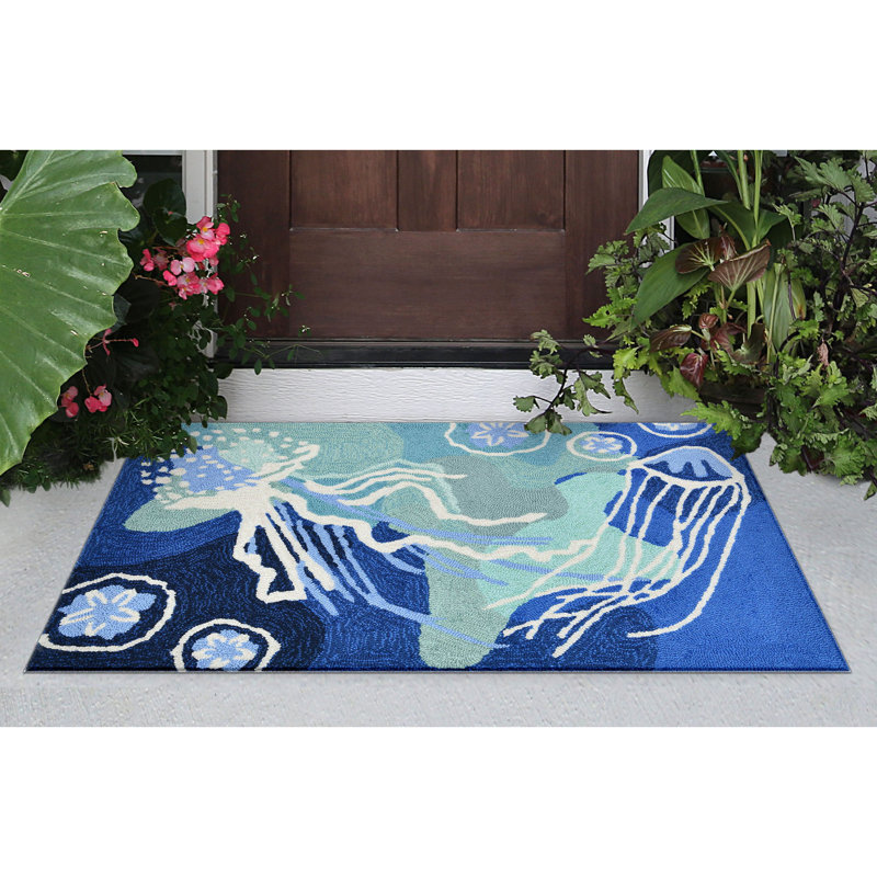 Tapis bleu crocheté à la main Vogt, Rectangle 2 pi x 3 pi