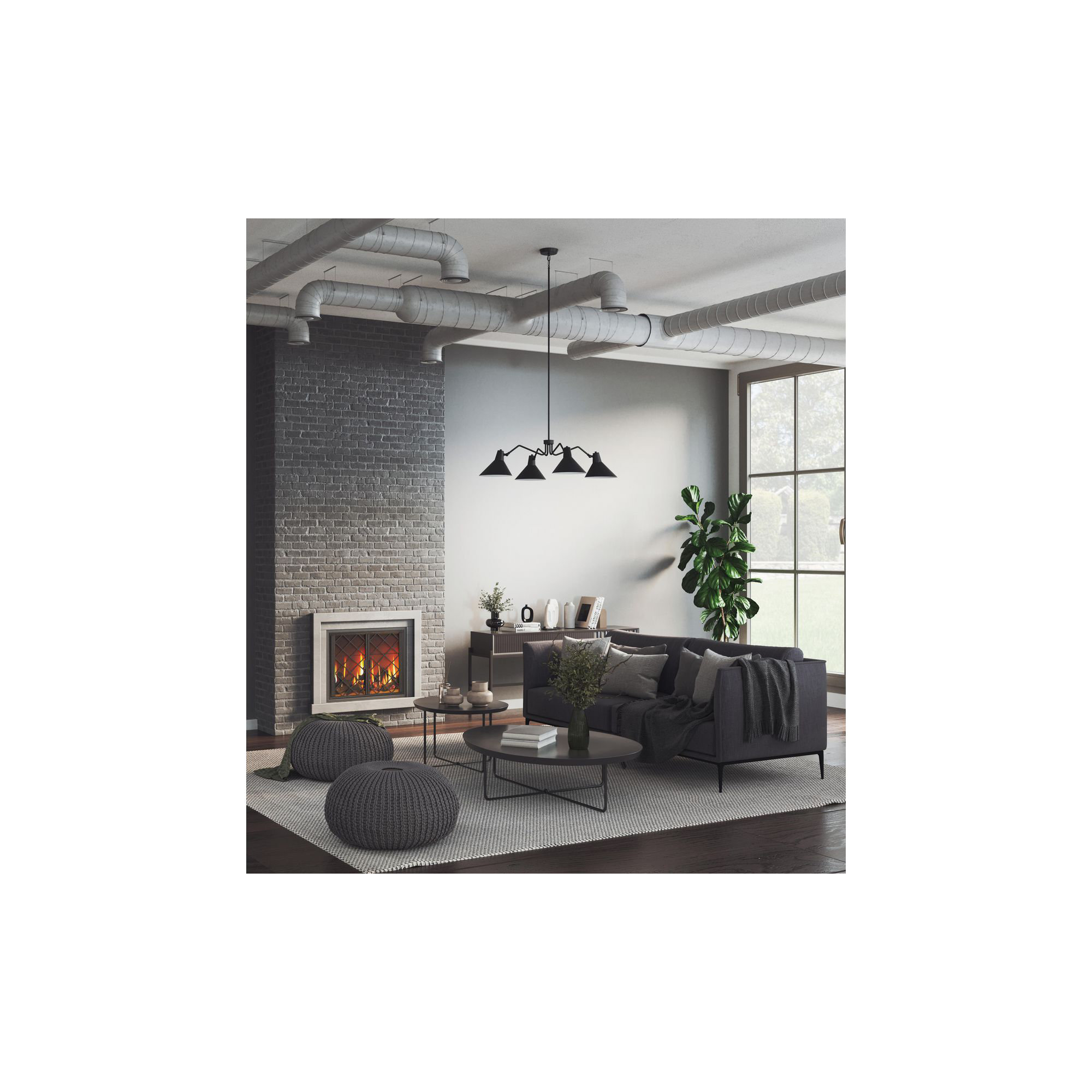4 - Light Metal Dimmable Chandelier, Black, Matte Black