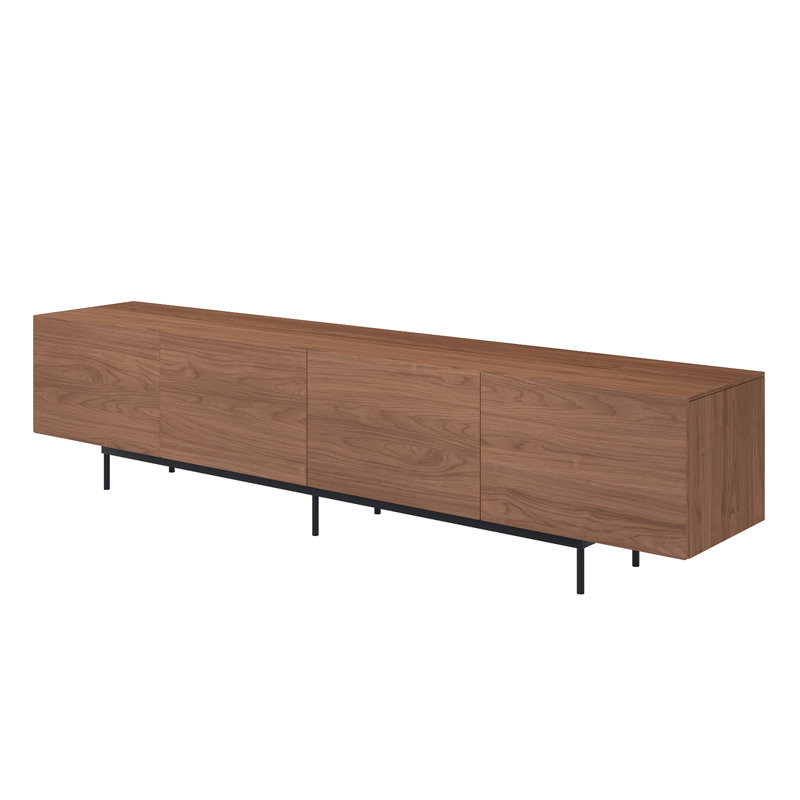 86.61" Walnut Wood TV Stand with 4 Cabinets