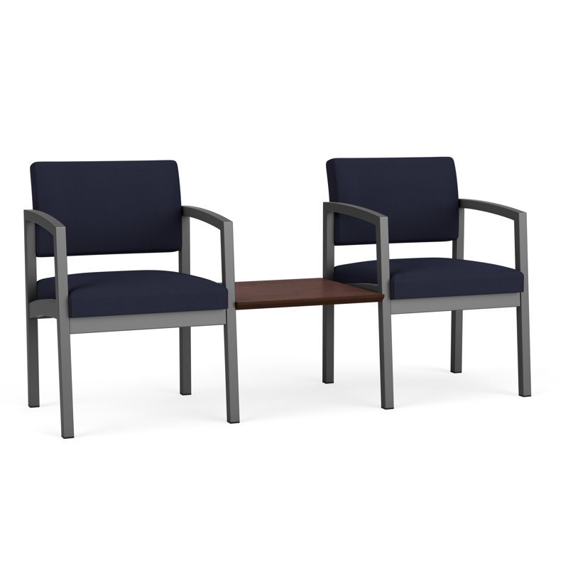 Structure tandem 2 places avec table centrale en acier Lenox, Gris anthracite / noyer cacao, Cocoa Walnut