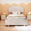 Lit plateforme tapissier simple en velours de pin de forme nuage, sans sommier, beige pour chambre d'amis