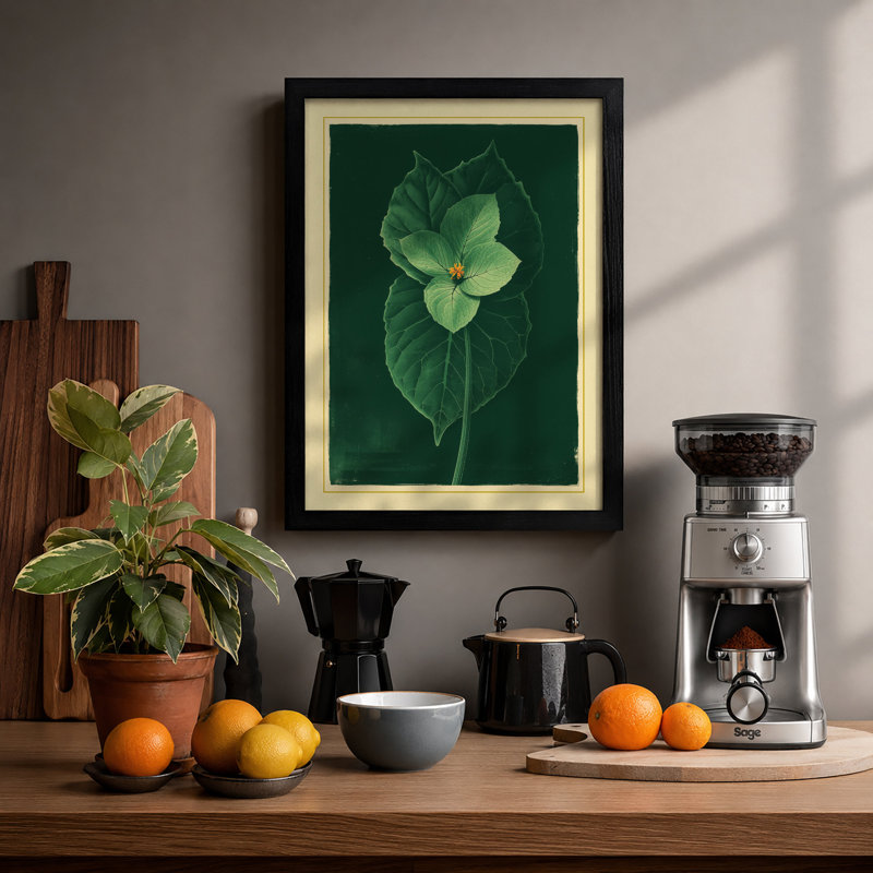 Pale Bloom And Leaves Botanical - Print, A1 - 84.1 x 59.4 cm, Black