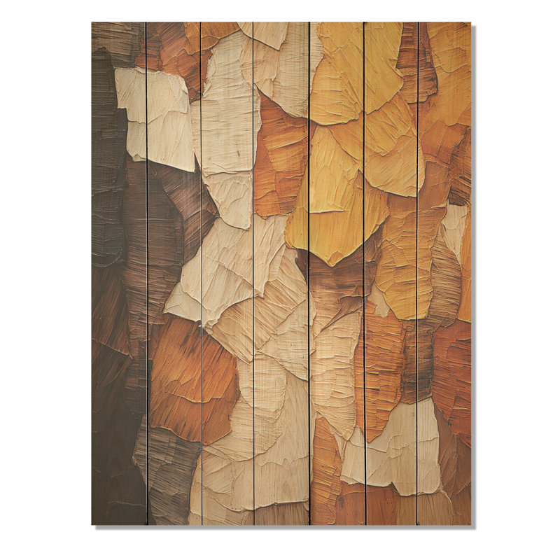 Écorce d'arbre jaune et brun - impression d'arbre sur bois, H 32 po x l 24 po