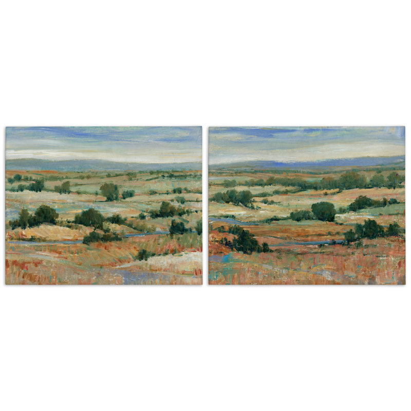 "Abstract Farm Field Landscape", ensemble de 2 toiles d'art par Tim Otoole, H 24 po x l 30 po