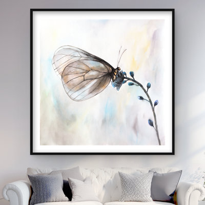 Butterfly on Blue Flowers - Framed Matted Print | Home Decor