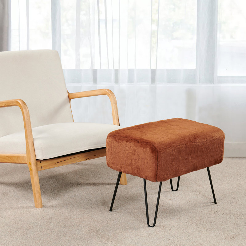 Romulus Upholstered Ottoman, Umber Faux Fur