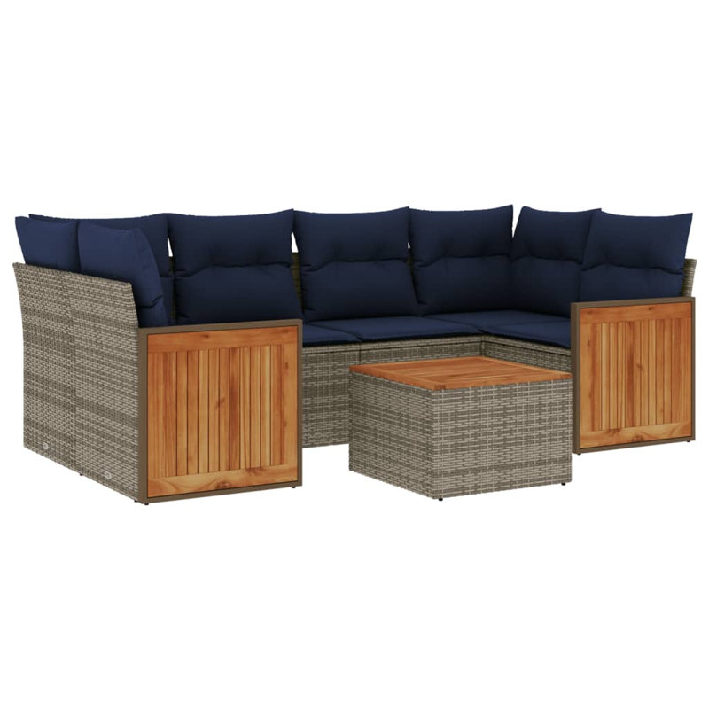  Ensemble de canapé de patio 7 pièces avec coussins en rotin de polyester gris