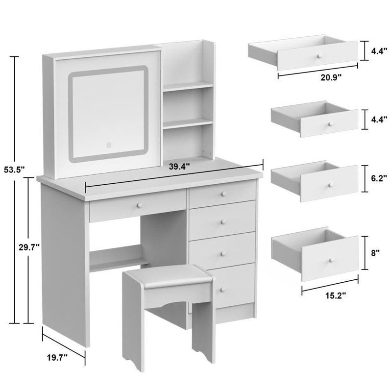 Meuble-lavabo blanc moderne avec miroir à DEL et tiroirs de rangement Trendblend