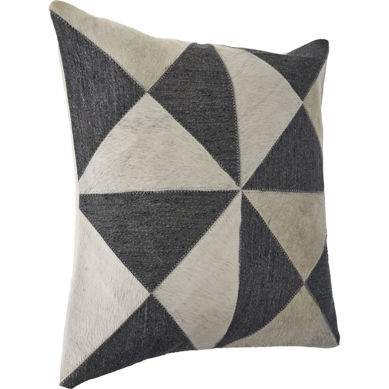 Charcoal and White Geometric Faux Leather Square Pillow, 20 in.