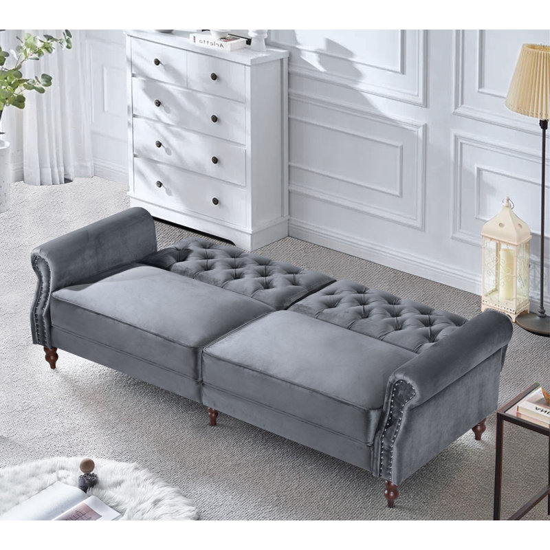Hanika 87.8'' Velvet Sofa, Gray