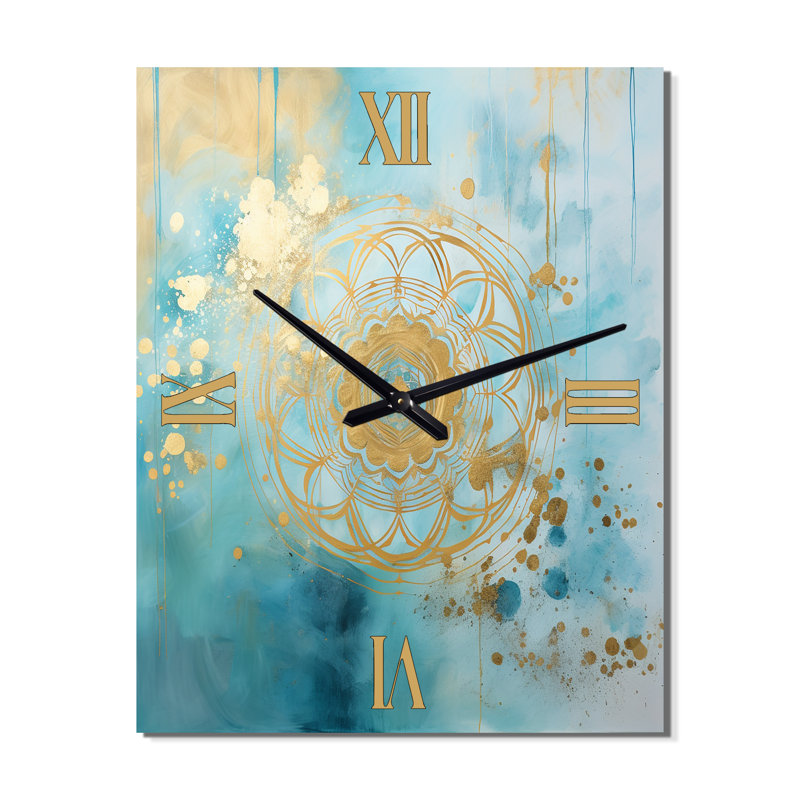 Horloge murale Divine Mandala délicate or délicat turquoise IV - Boho Mandala, Grand