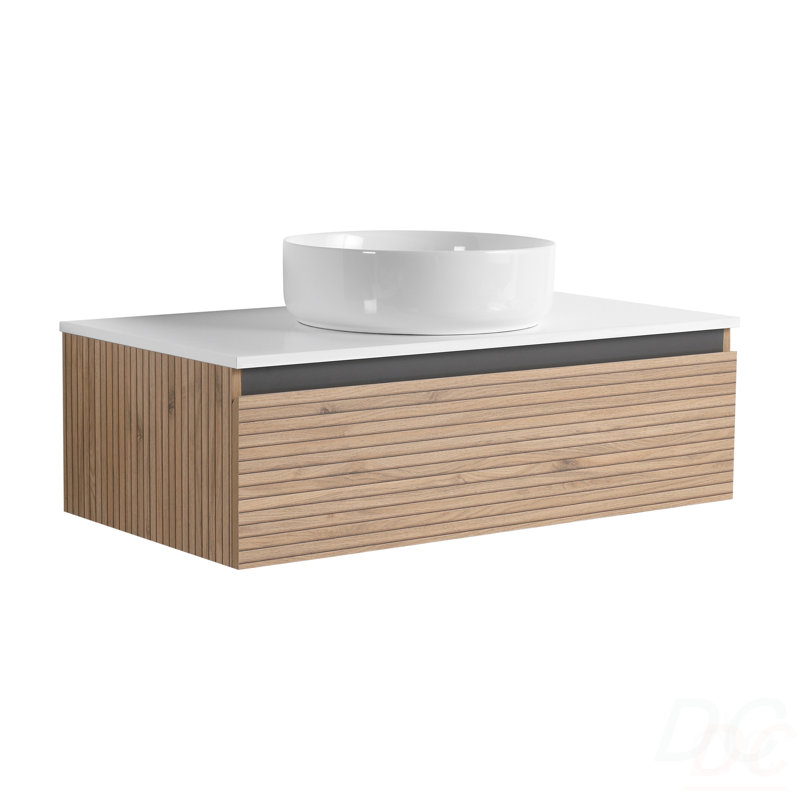 36'' Wall-Mounted Bathroom Vanity With White Art Ceramic Sink  & 1-Soft-Close Drawer (KD-Packing)