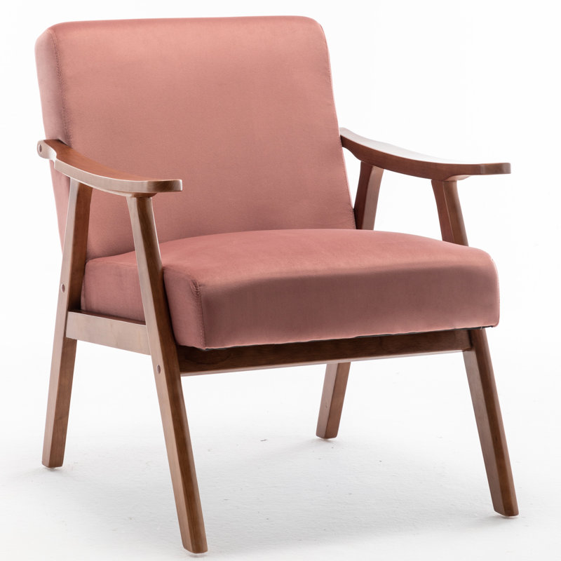 Chaise en bois massif de style Mid-Century moderne, housse en velours rose, siège supplémentaire pour espaces de vie étroits revêtus de velours