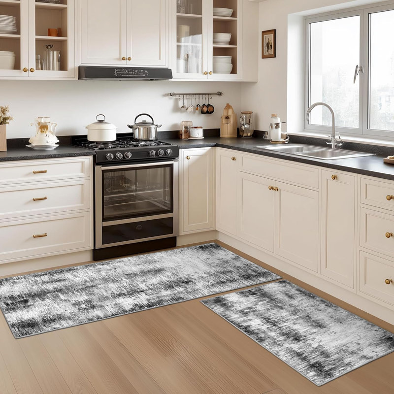 Non-Slip Kitchen Rug, Rectangle 0'11" x 1'8", Black