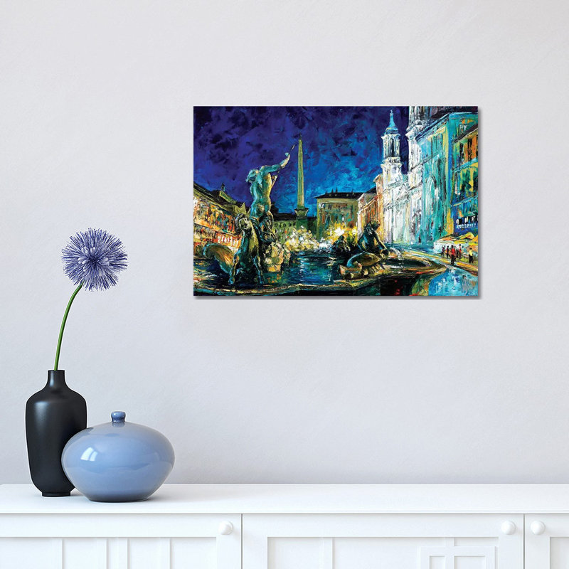 «Piazza Navona» par Natasha Mylius, reproduction d'art sur toile tendue, H 12 po x l 18 po x 1,5 po