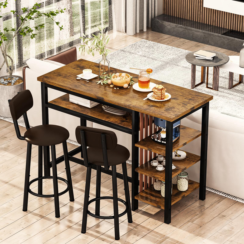 Euphemie Rectangular 15.7'' L x 47.2'' W Dining Set, RusticBrown/Black/Black
