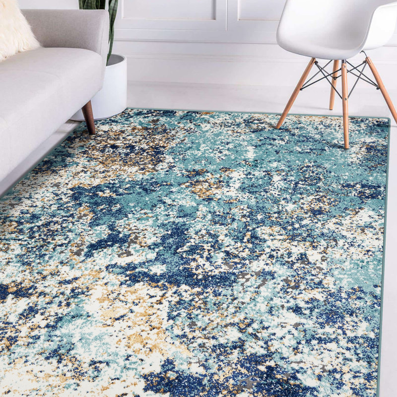 Thorold Abstract Blue/Ivory Area Rug, Rectangle 9' x 12'