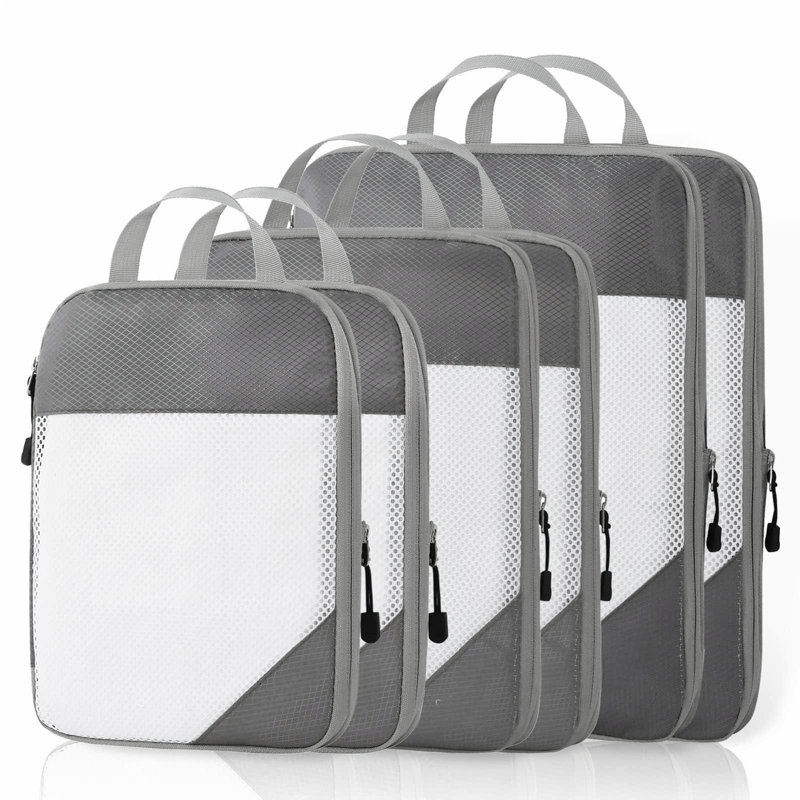 6 Set Compression Packing Cubes, Packing Cubes For Travel Compression, Compressible Packing Cubes Travel Essentials, Packing Organizers, Grey