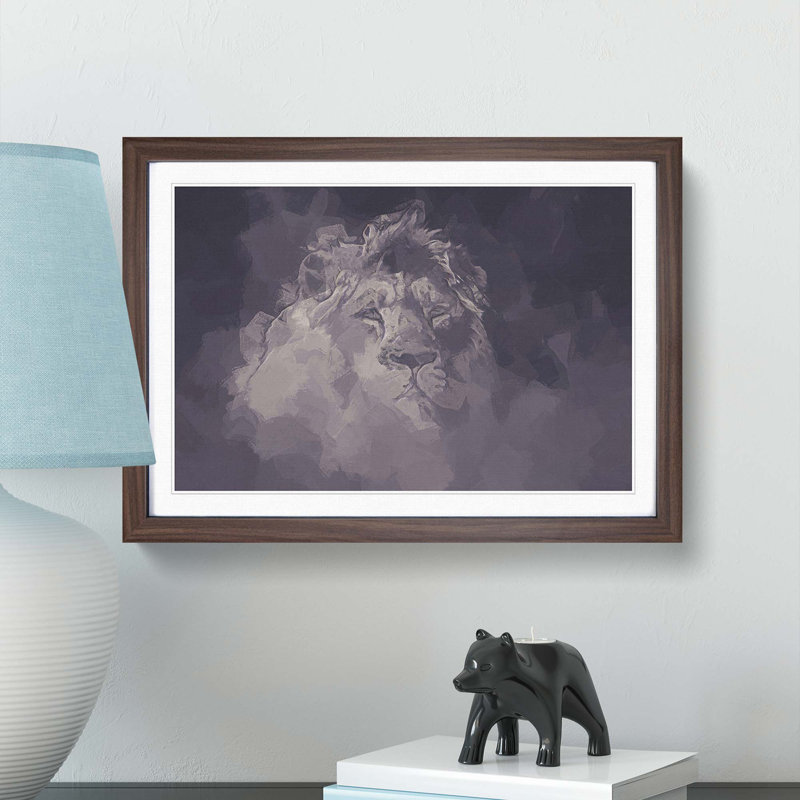 Lion in the Mist in Abstract - Picture Frame Graphic Art Print, Walnut, 35cm H x 50cm W x 2cm D
