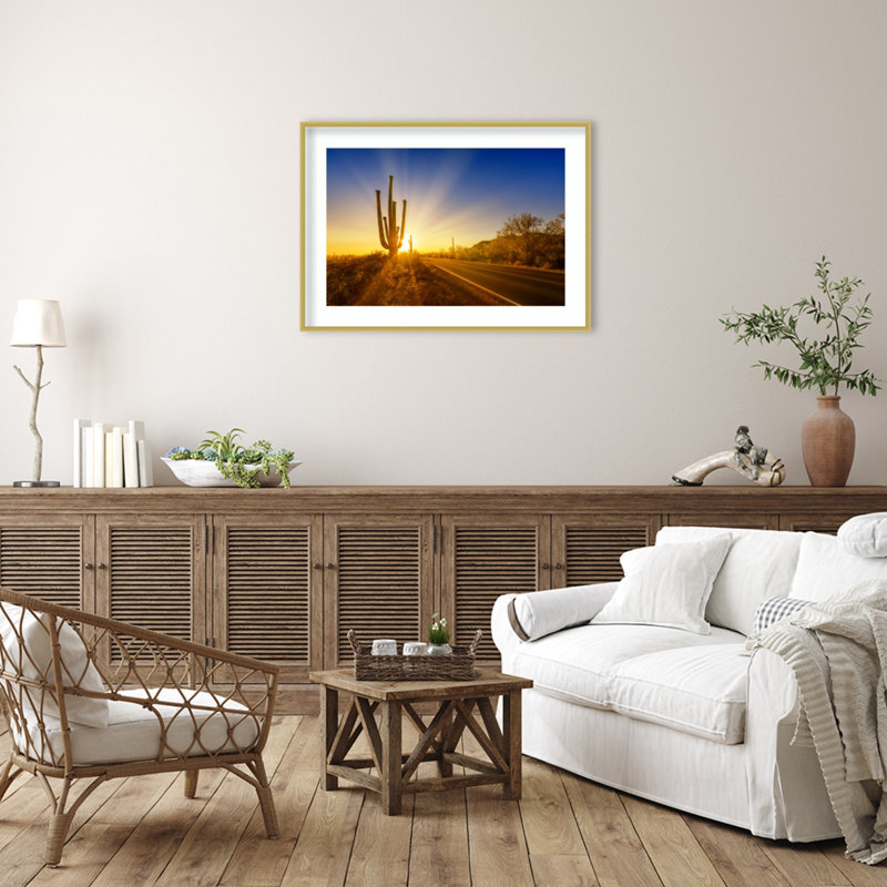 Reproduction d'art encadrée en bois «Saguaro National Park Sunset» par Melanie Viola, H 30 po x l 41 po