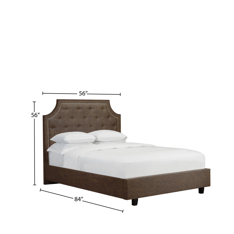 Lit plateforme tapissier avec rangement Stough, Double, Similicuir caramel
